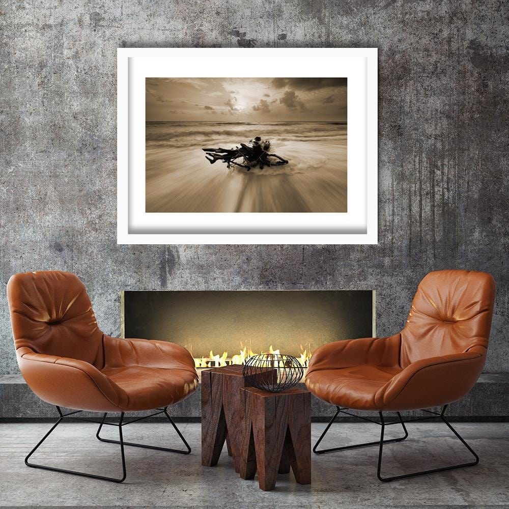 Glezna baltā rāmī - Branch On The Seashore 1 Home Trends DECO