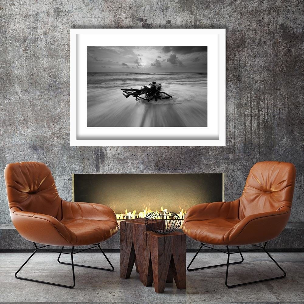 Glezna baltā rāmī - Branch On The Seashore 2 Home Trends DECO