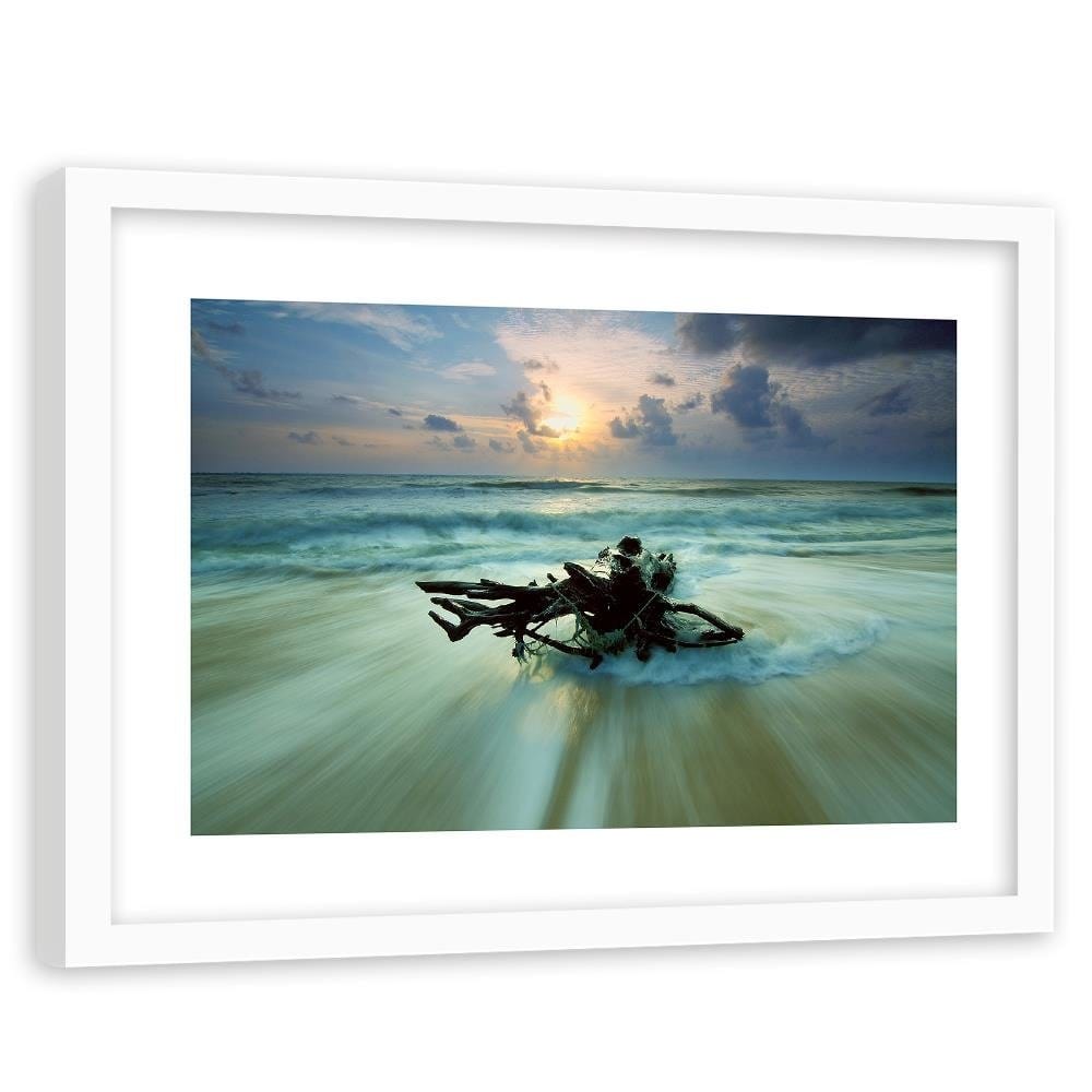 Glezna baltā rāmī - Branch On The Seashore 4 Home Trends DECO