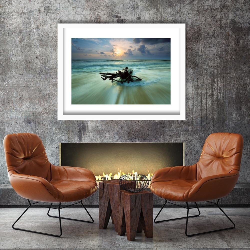 Glezna baltā rāmī - Branch On The Seashore 4 Home Trends DECO