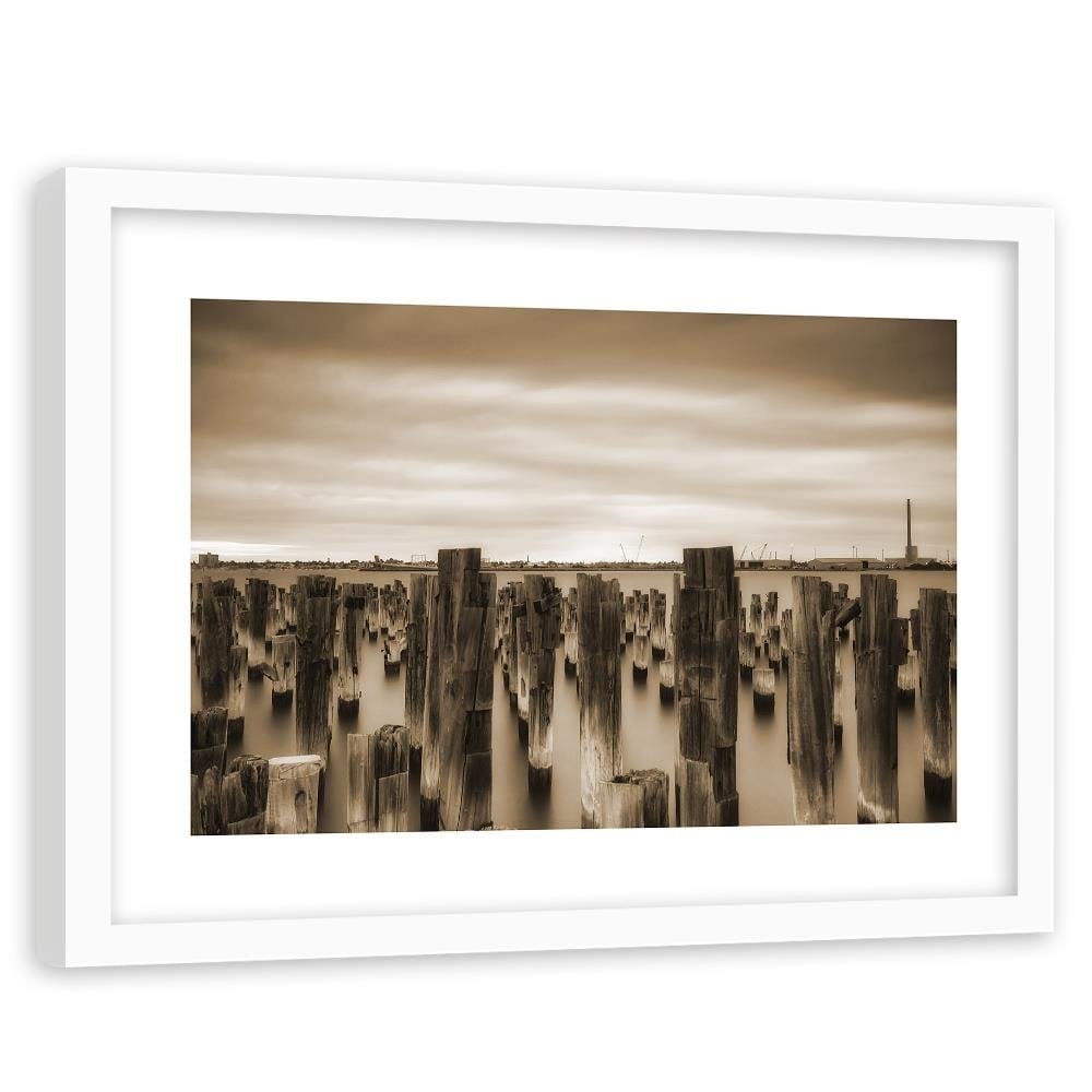 Glezna baltā rāmī - Breakwater In Port 1 Home Trends DECO