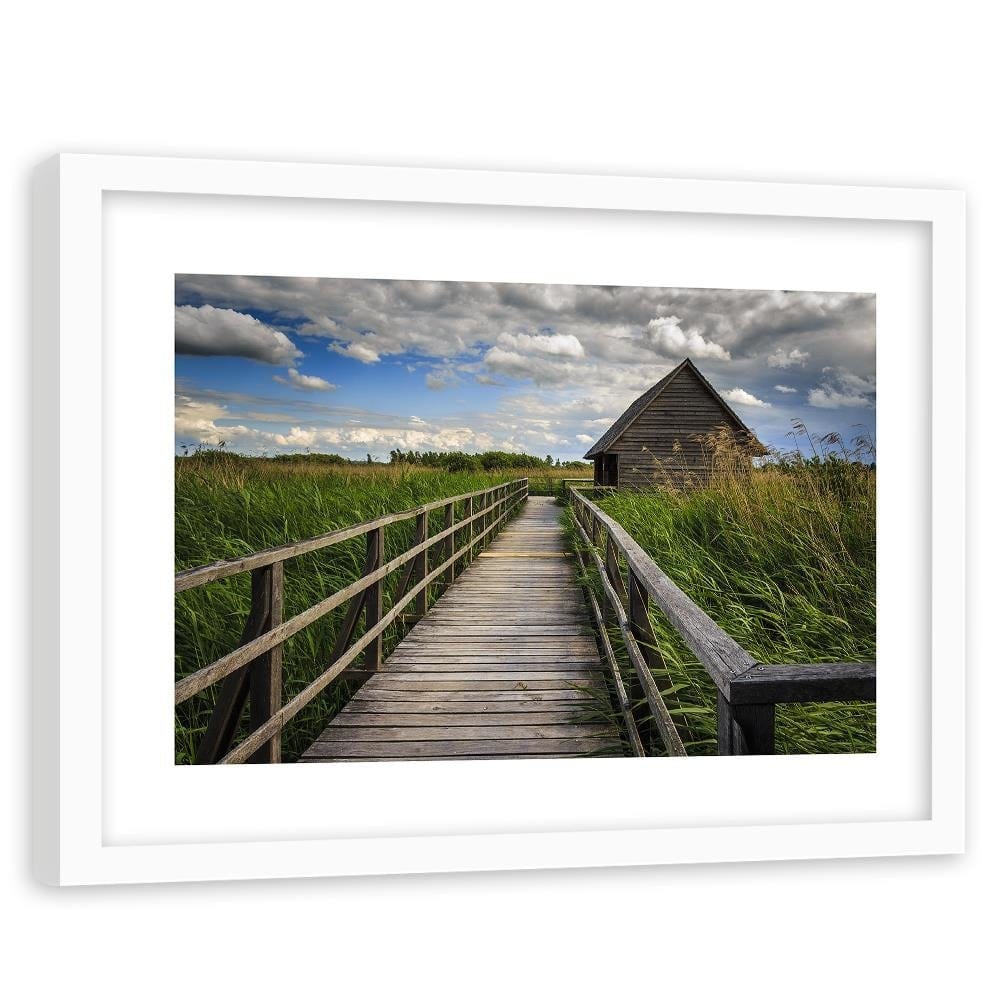 Glezna baltā rāmī - Bridge And Old Hut Home Trends DECO