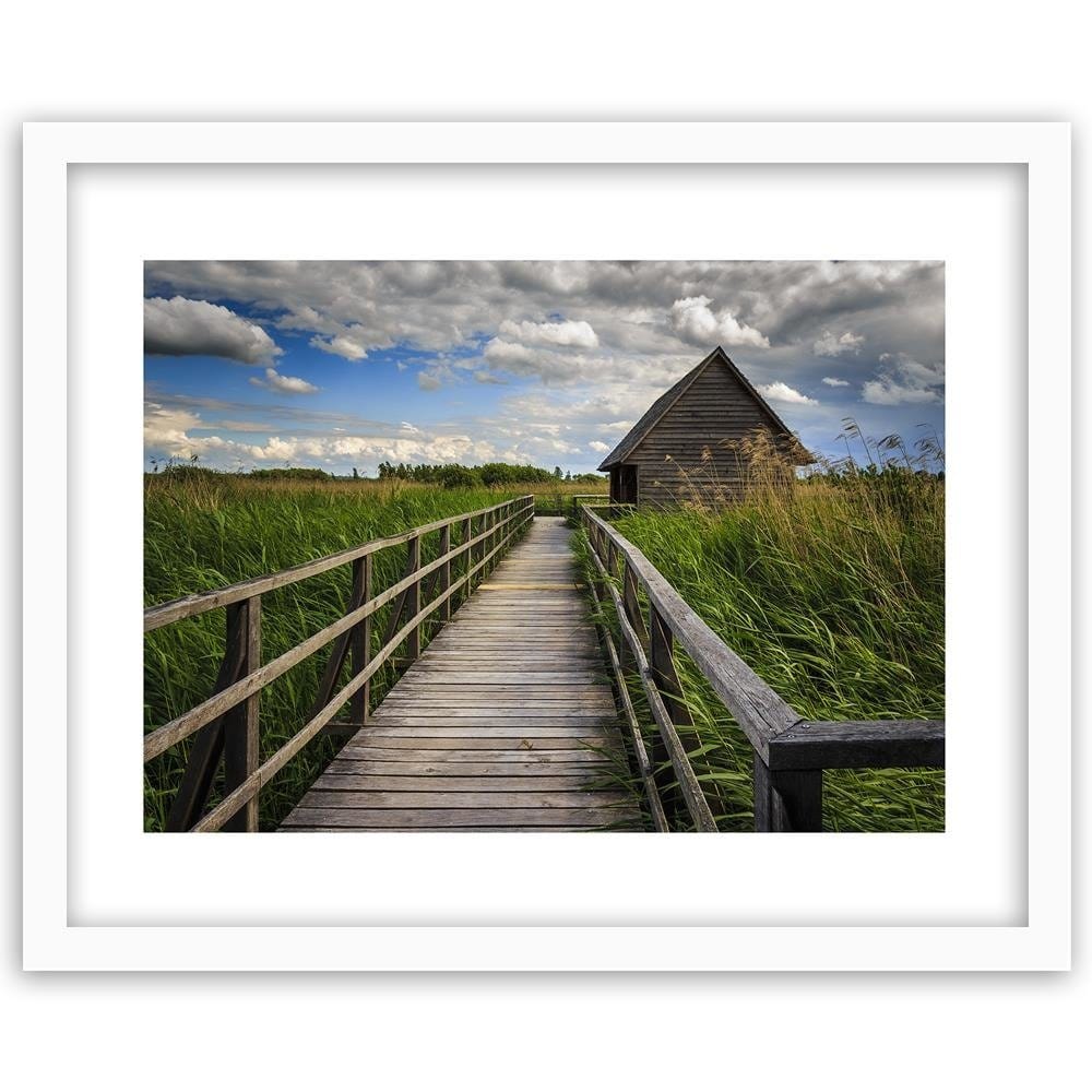 Glezna baltā rāmī - Bridge And Old Hut Home Trends DECO
