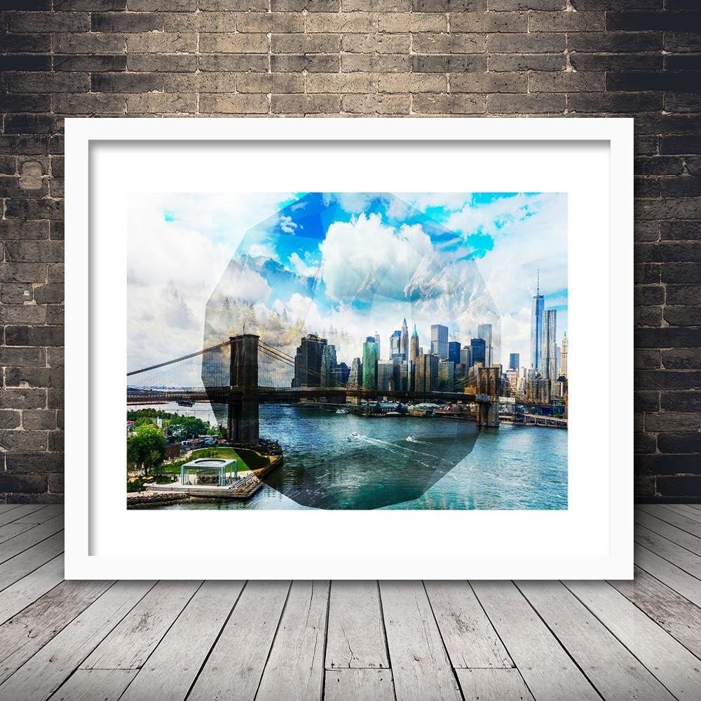 Glezna baltā rāmī - Bridge In New York City 1 Home Trends DECO