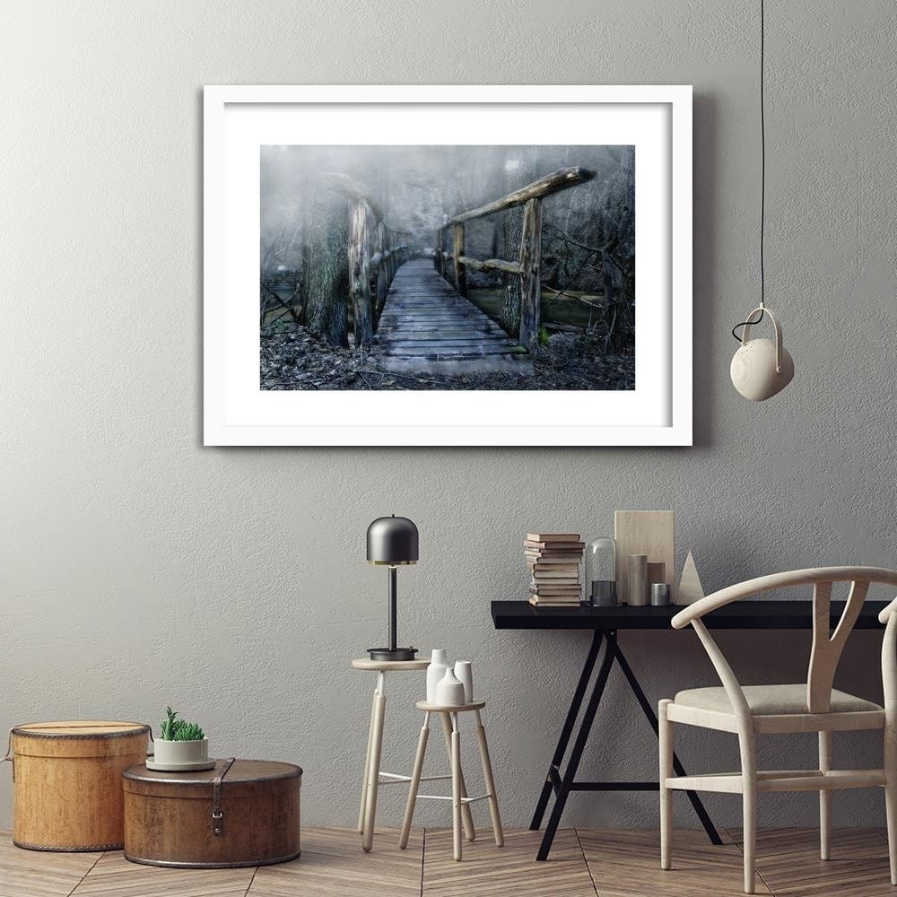 Glezna baltā rāmī - Bridge In The Fog Home Trends DECO
