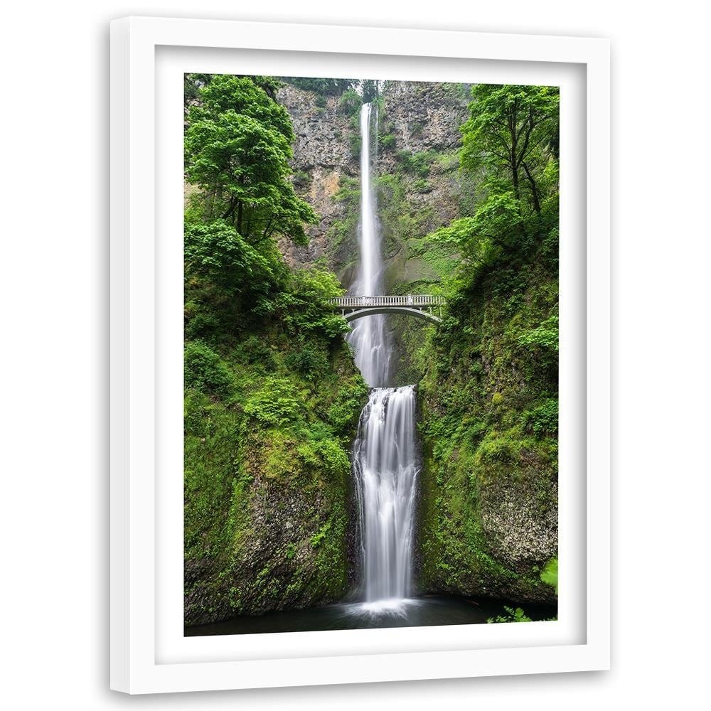 Glezna baltā rāmī - Bridge Over A Waterfall Home Trends DECO