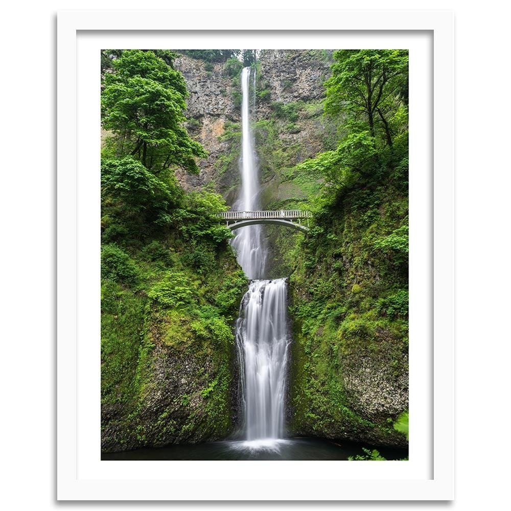 Glezna baltā rāmī - Bridge Over A Waterfall Home Trends DECO