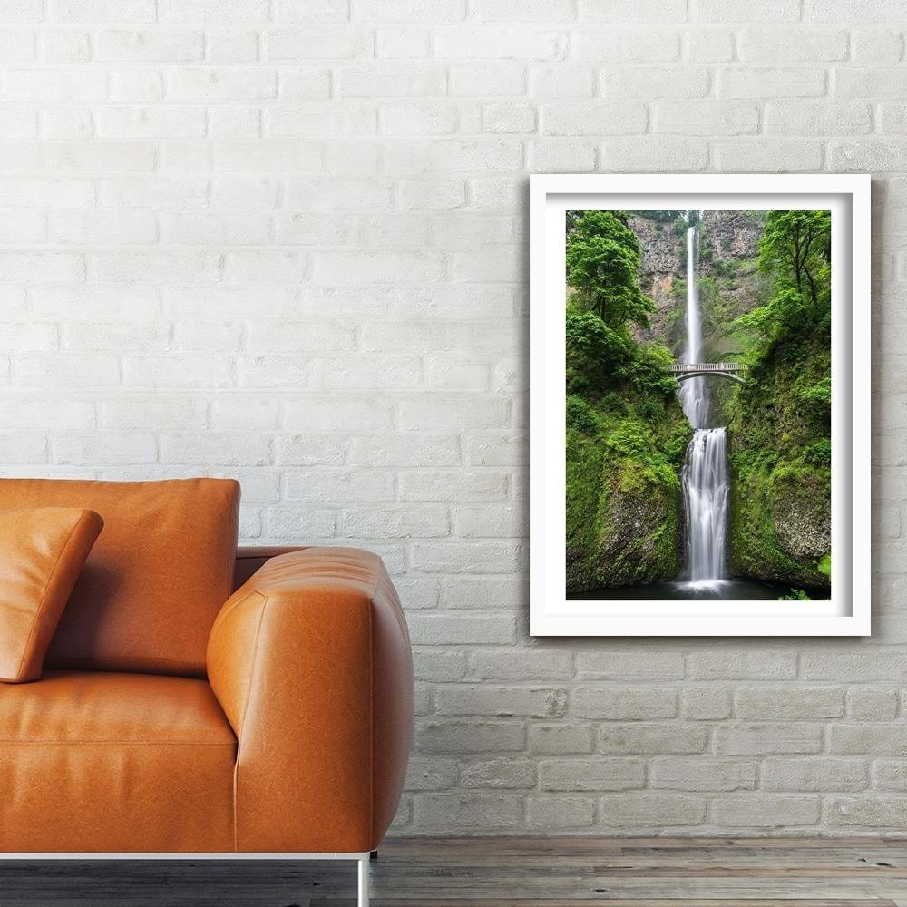 Glezna baltā rāmī - Bridge Over A Waterfall Home Trends DECO