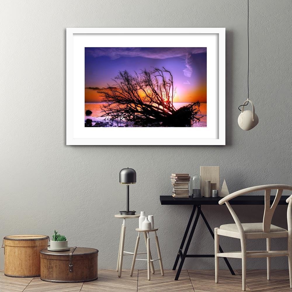 Glezna baltā rāmī - Broken Tree In The Sea Home Trends DECO