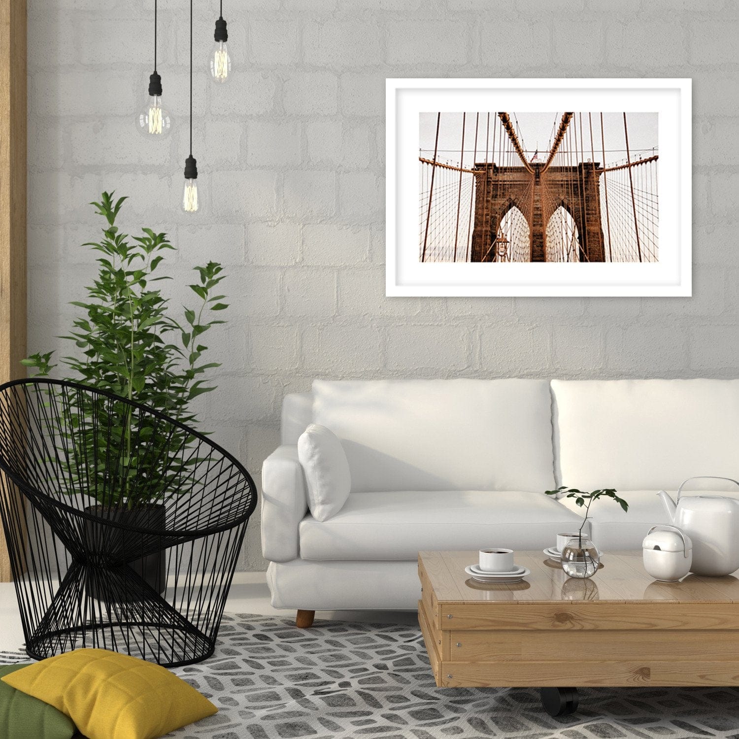 Glezna baltā rāmī - Brooklyn Bridge In New York City  Home Trends DECO