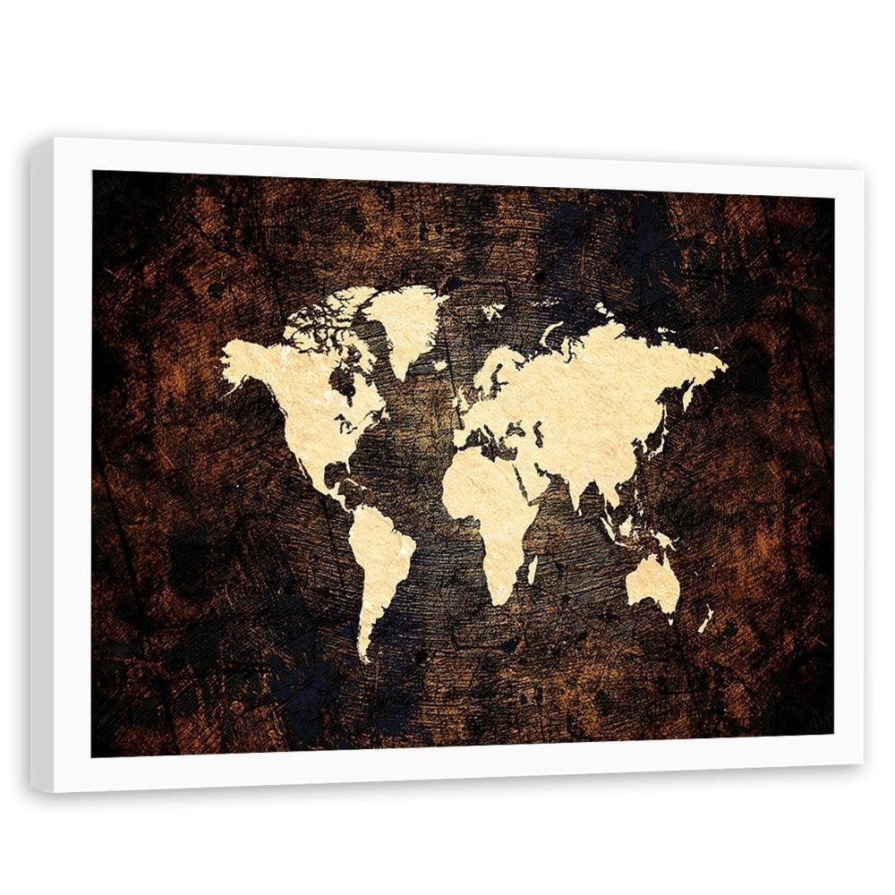 Glezna baltā rāmī - Brown Map Of The World Home Trends DECO