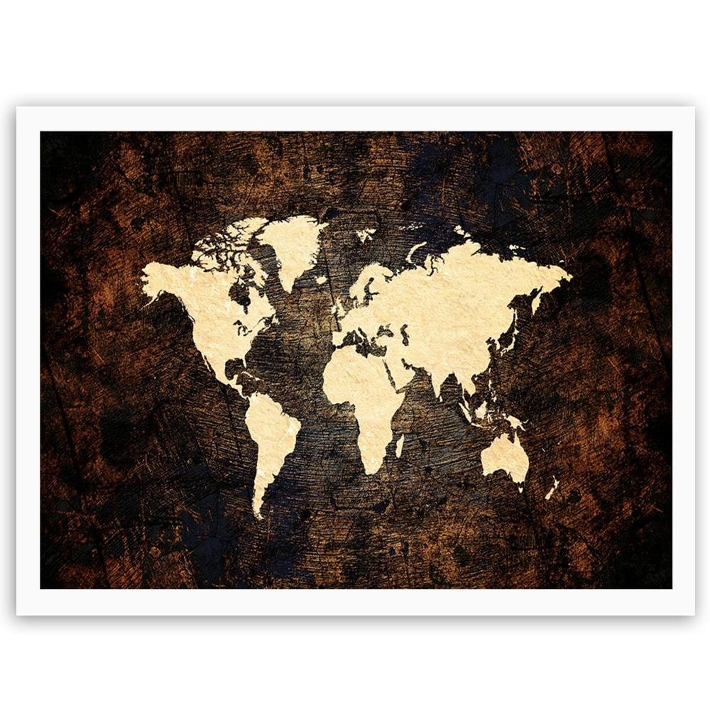 Glezna baltā rāmī - Brown Map Of The World Home Trends DECO