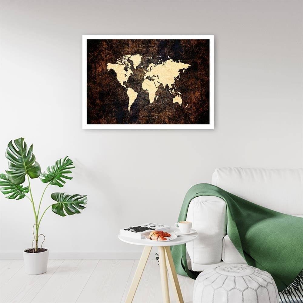 Glezna baltā rāmī - Brown Map Of The World Home Trends DECO