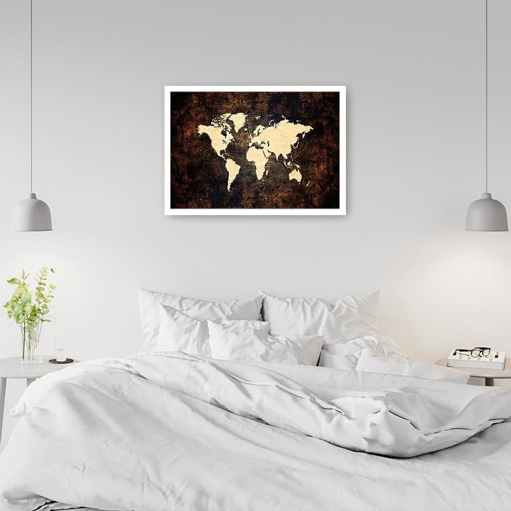 Glezna baltā rāmī - Brown Map Of The World Home Trends DECO