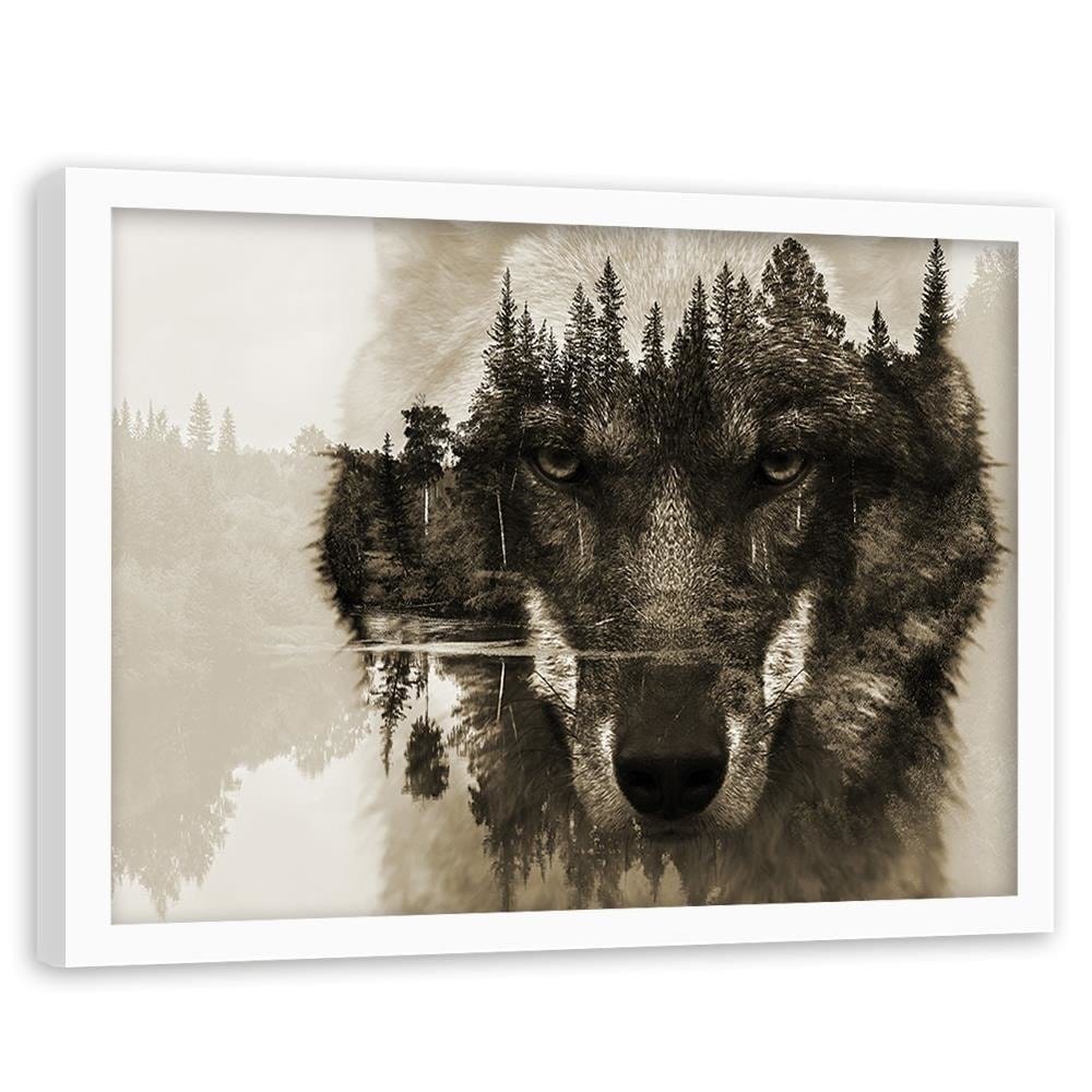 Glezna baltā rāmī - Brown Wolf Home Trends DECO