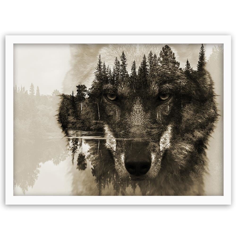 Glezna baltā rāmī - Brown Wolf Home Trends DECO