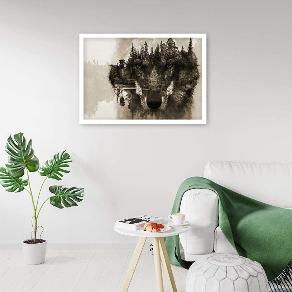Glezna baltā rāmī - Brown Wolf Home Trends DECO