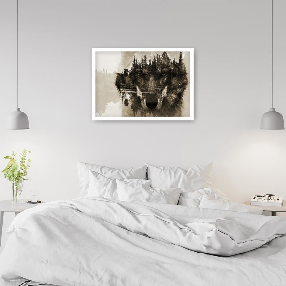 Glezna baltā rāmī - Brown Wolf Home Trends DECO
