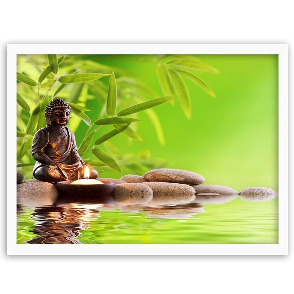 Glezna baltā rāmī - Budda On The Green Background Home Trends DECO