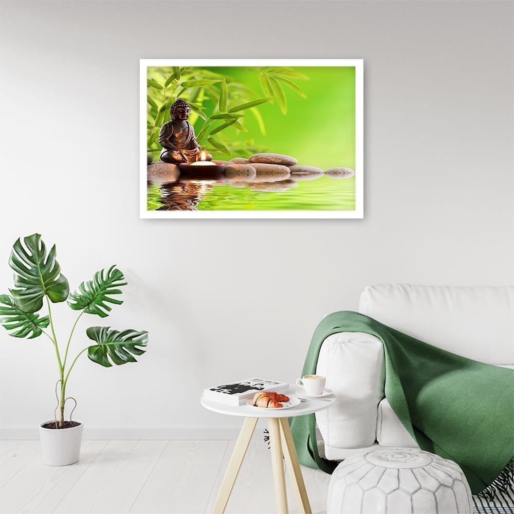 Glezna baltā rāmī - Budda On The Green Background Home Trends DECO