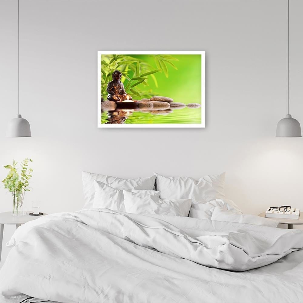Glezna baltā rāmī - Budda On The Green Background Home Trends DECO
