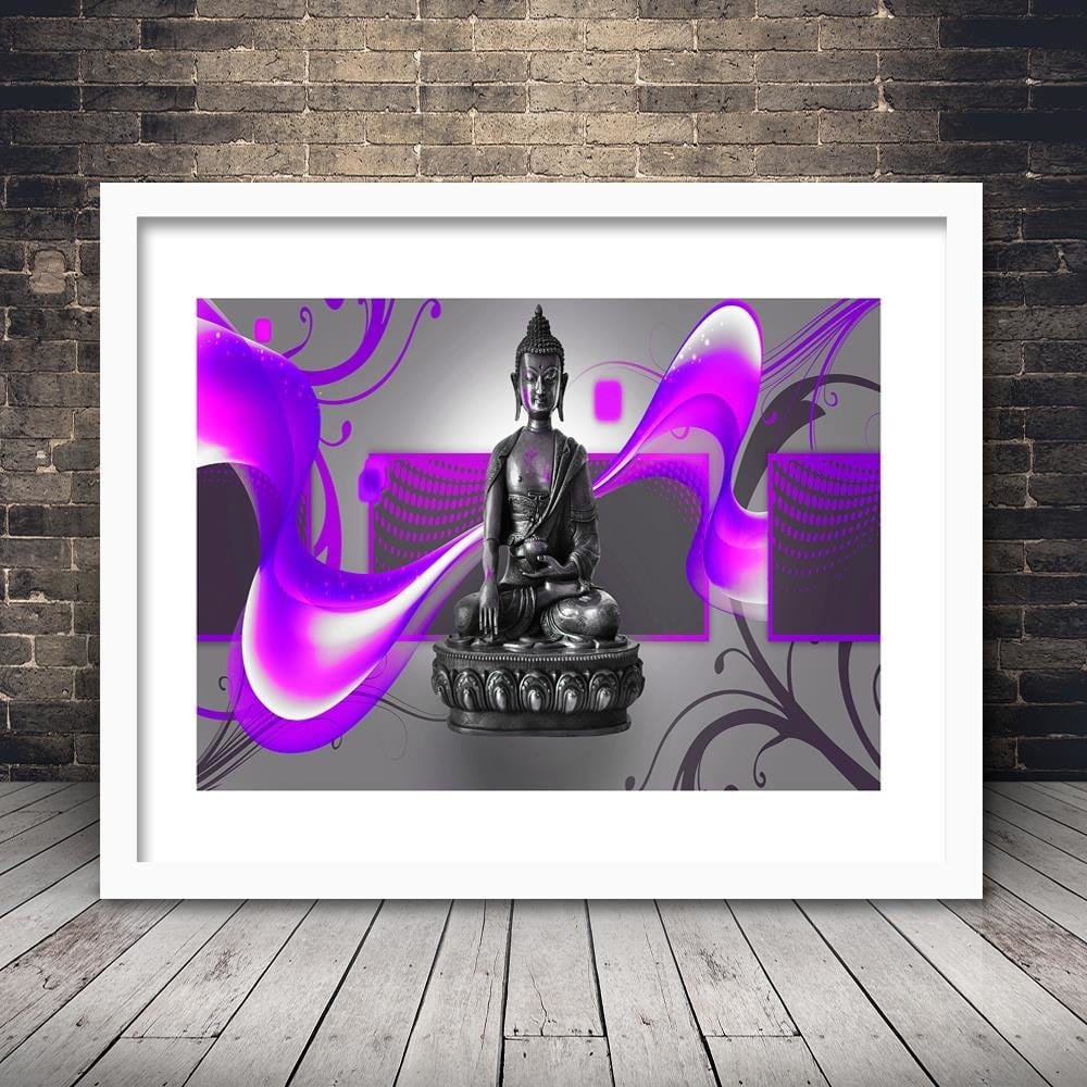 Glezna baltā rāmī - Buddha Abstraction Purple Home Trends DECO