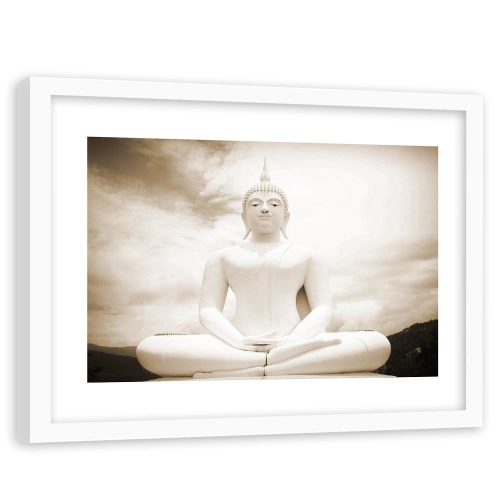 Glezna baltā rāmī - Buddha And The Sky Home Trends DECO