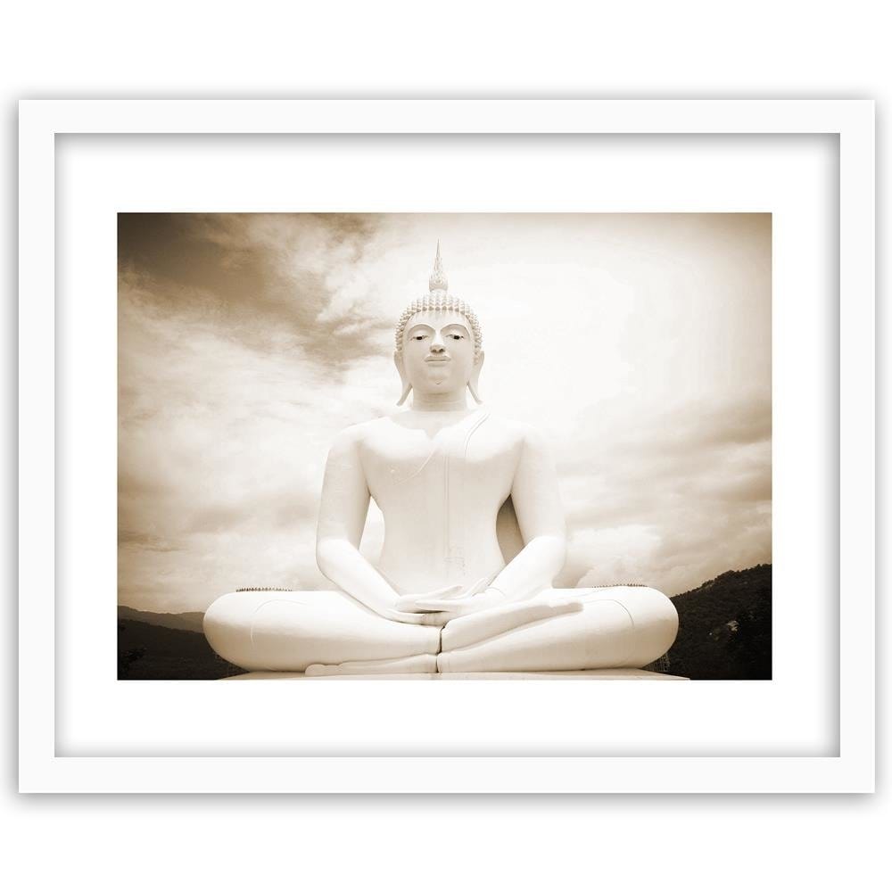 Glezna baltā rāmī - Buddha And The Sky Home Trends DECO