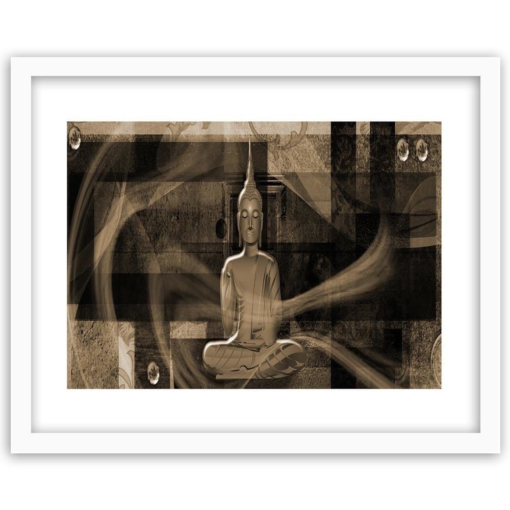 Glezna baltā rāmī - Buddha Figure Geometric Background Home Trends DECO