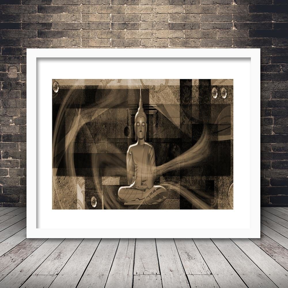 Glezna baltā rāmī - Buddha Figure Geometric Background Home Trends DECO