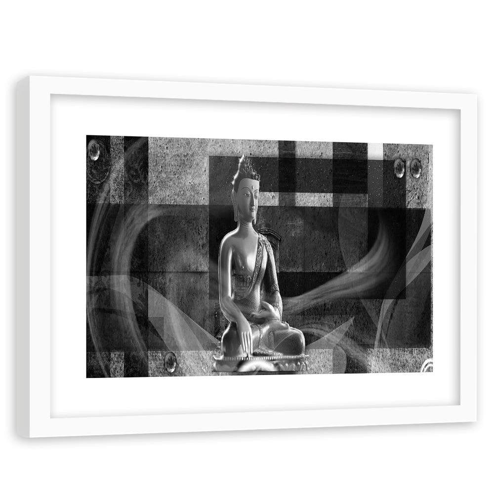 Glezna baltā rāmī - Buddha On Geometric Background Home Trends DECO