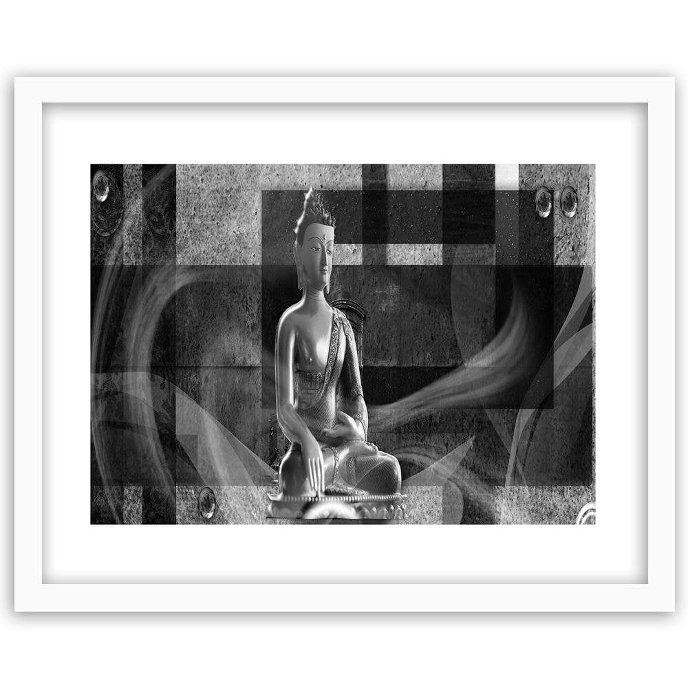 Glezna baltā rāmī - Buddha On Geometric Background Home Trends DECO