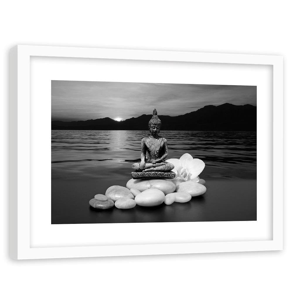 Glezna baltā rāmī - Buddha On The Rocks Home Trends DECO