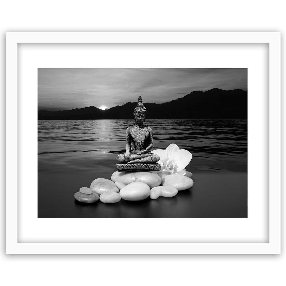 Glezna baltā rāmī - Buddha On The Rocks Home Trends DECO