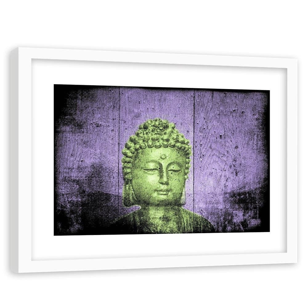 Glezna baltā rāmī - Buddha On Wooden Background Home Trends DECO