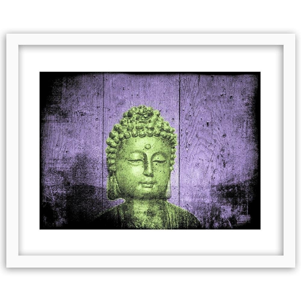 Glezna baltā rāmī - Buddha On Wooden Background Home Trends DECO
