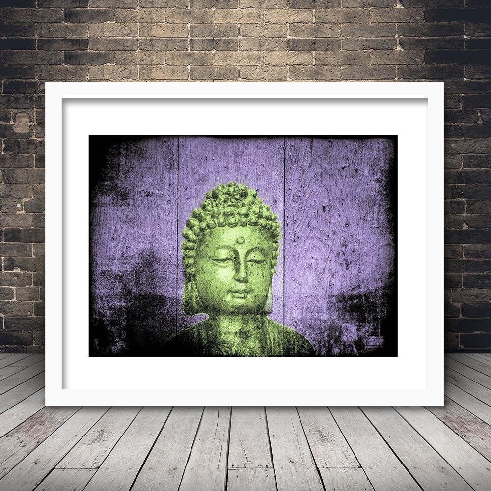 Glezna baltā rāmī - Buddha On Wooden Background Home Trends DECO