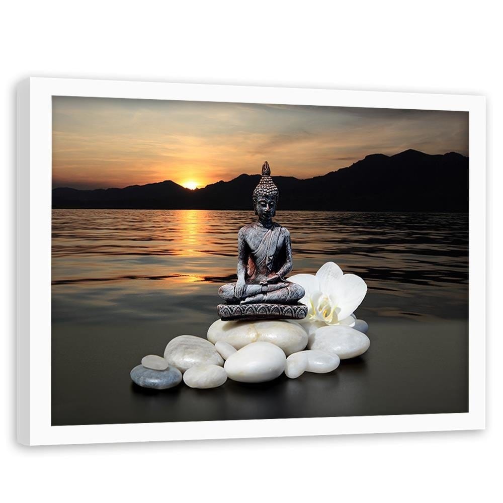 Glezna baltā rāmī - Buddha Over The Sea Home Trends DECO