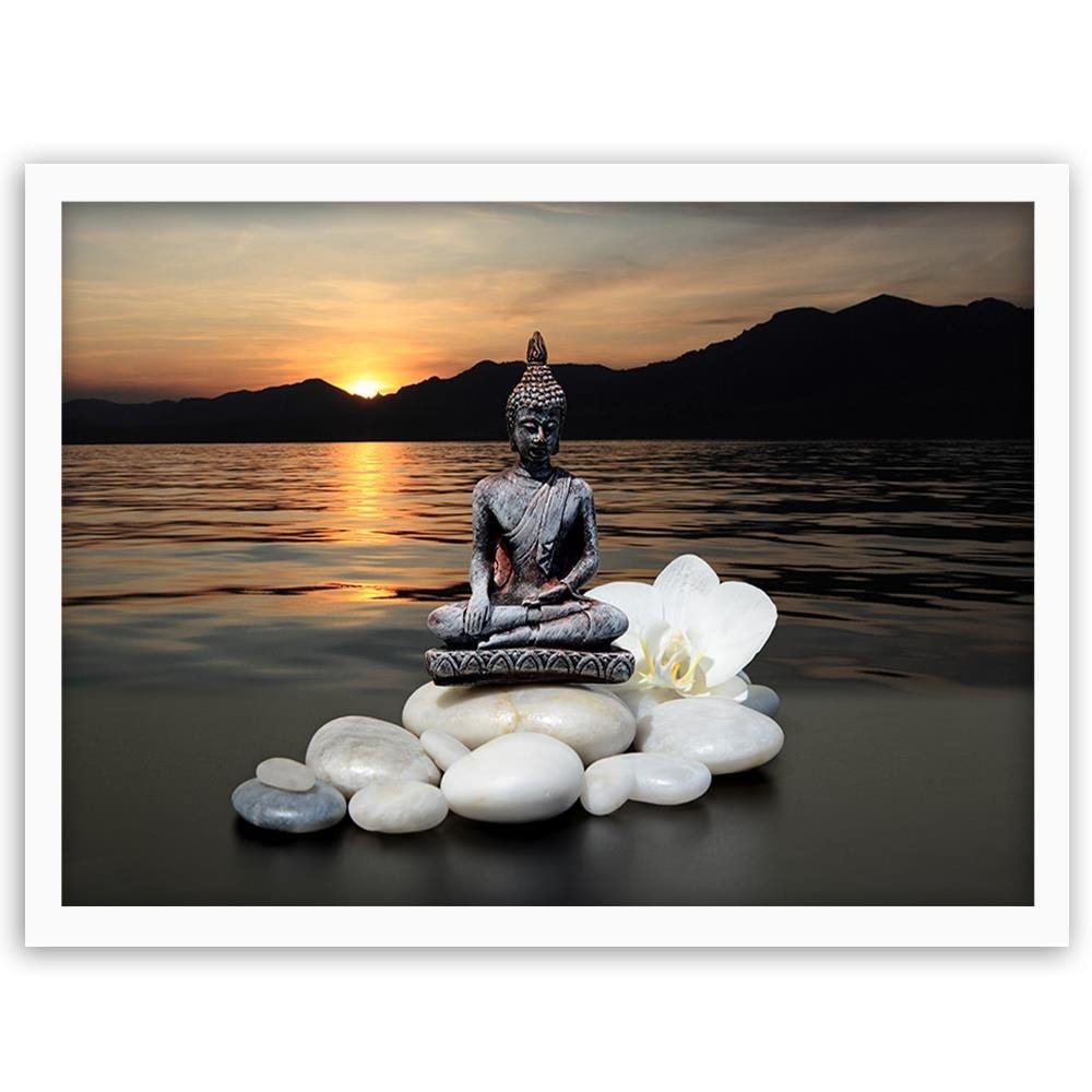 Glezna baltā rāmī - Buddha Over The Sea Home Trends DECO