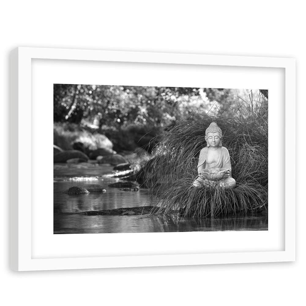 Glezna baltā rāmī - Buddha Over The Stream Home Trends DECO