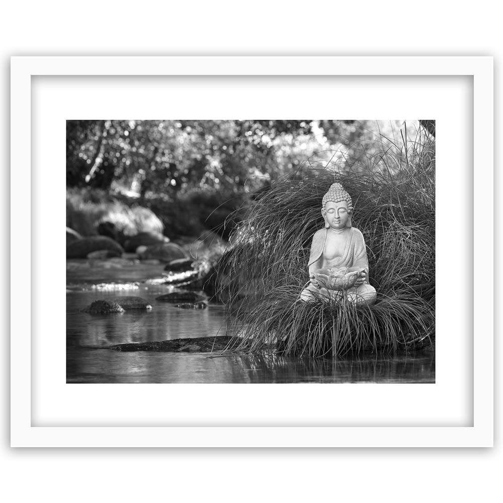 Glezna baltā rāmī - Buddha Over The Stream Home Trends DECO