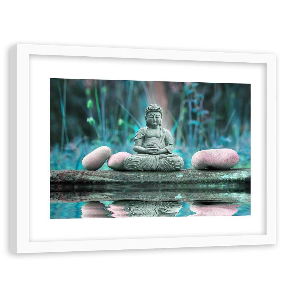 Glezna baltā rāmī - Buddha Over Water Home Trends DECO