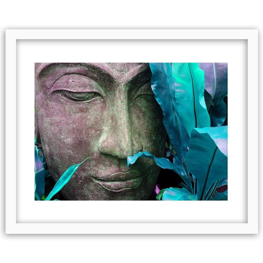 Glezna baltā rāmī - Buddha's Face With Leaf Home Trends DECO