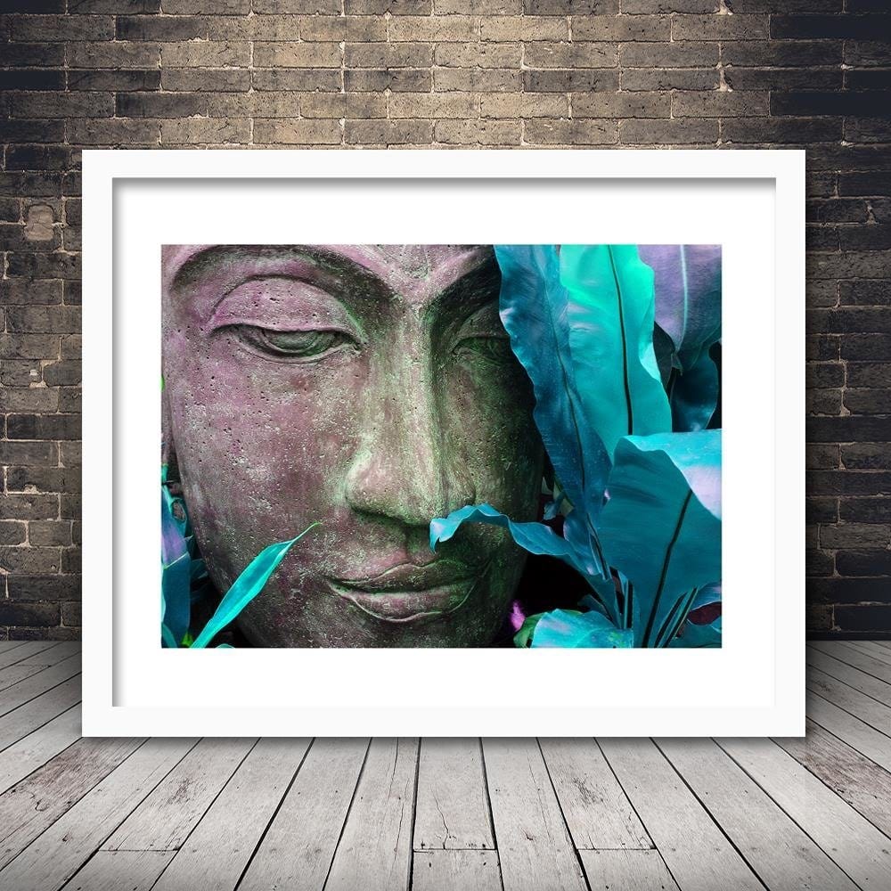 Glezna baltā rāmī - Buddha's Face With Leaf Home Trends DECO