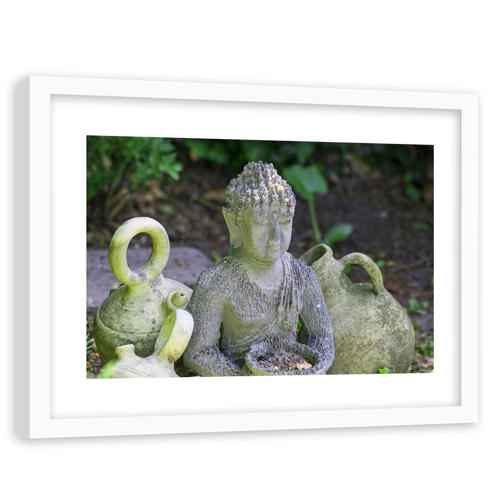 Glezna baltā rāmī - Buddha With Dishes Home Trends DECO