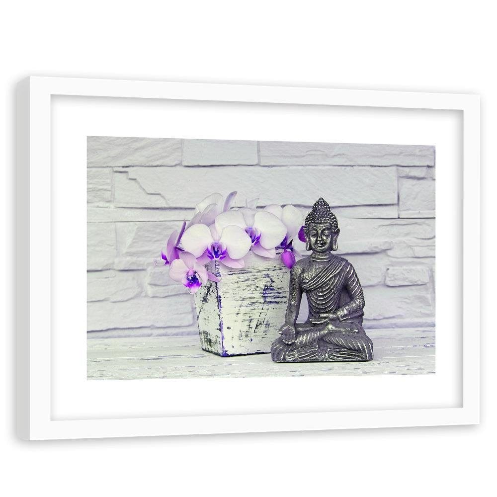 Glezna baltā rāmī - Buddha With Flower Home Trends DECO
