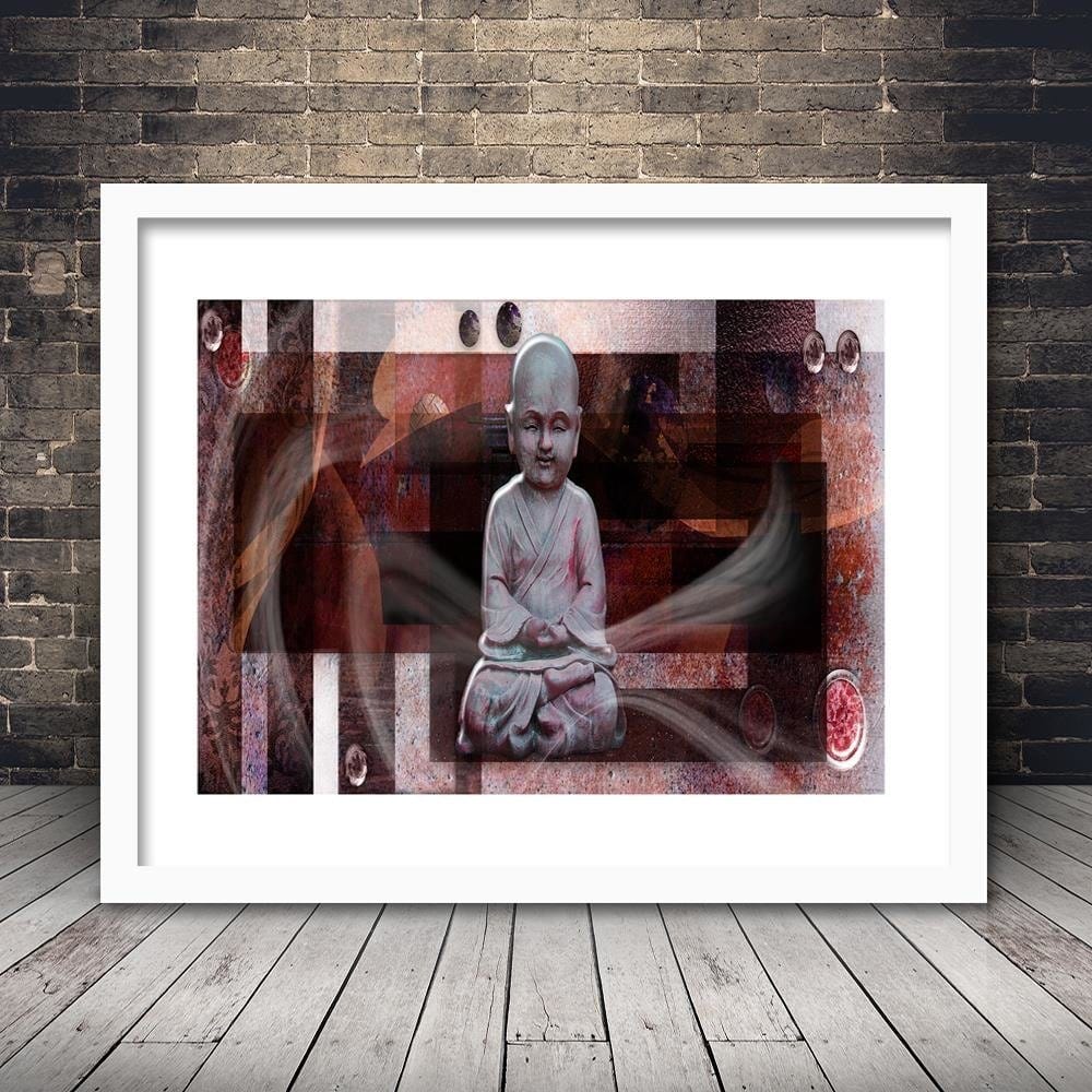 Glezna baltā rāmī - Buddha With Geometric Figures Home Trends DECO