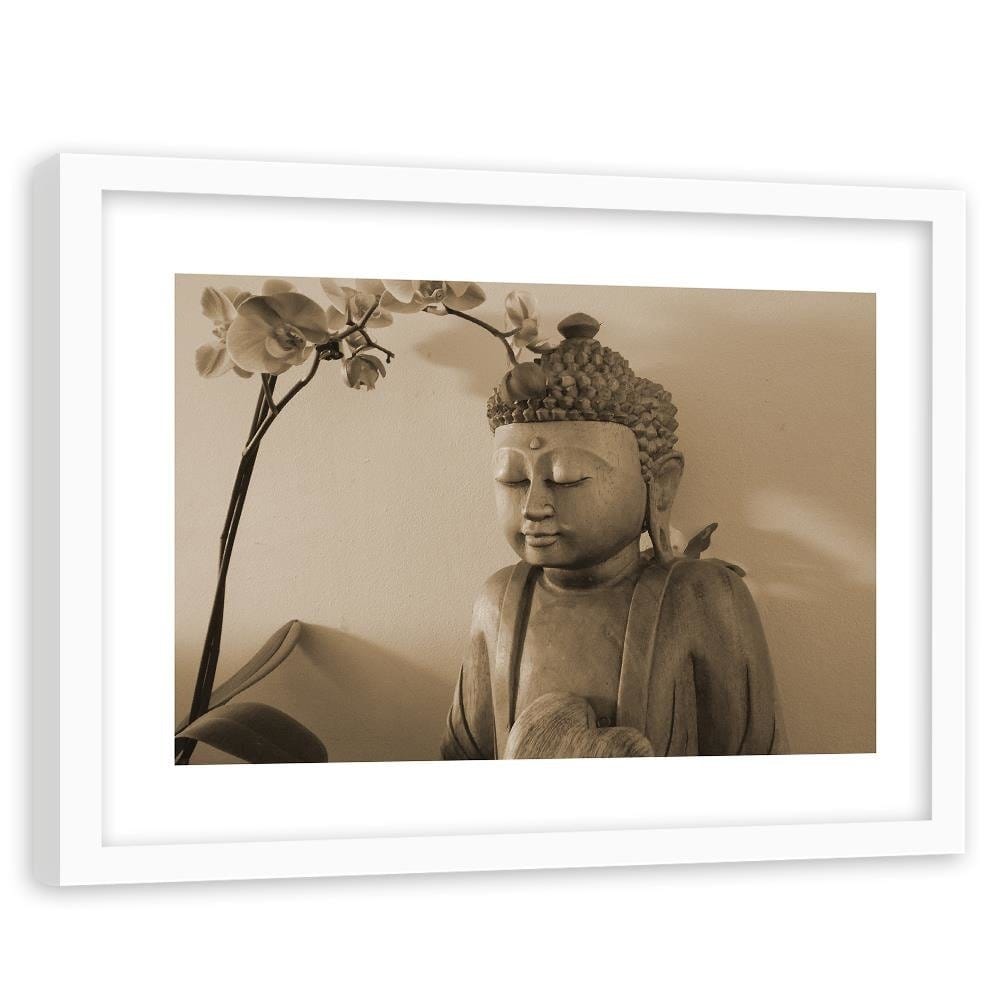 Glezna baltā rāmī - Buddha With Orchid Home Trends DECO