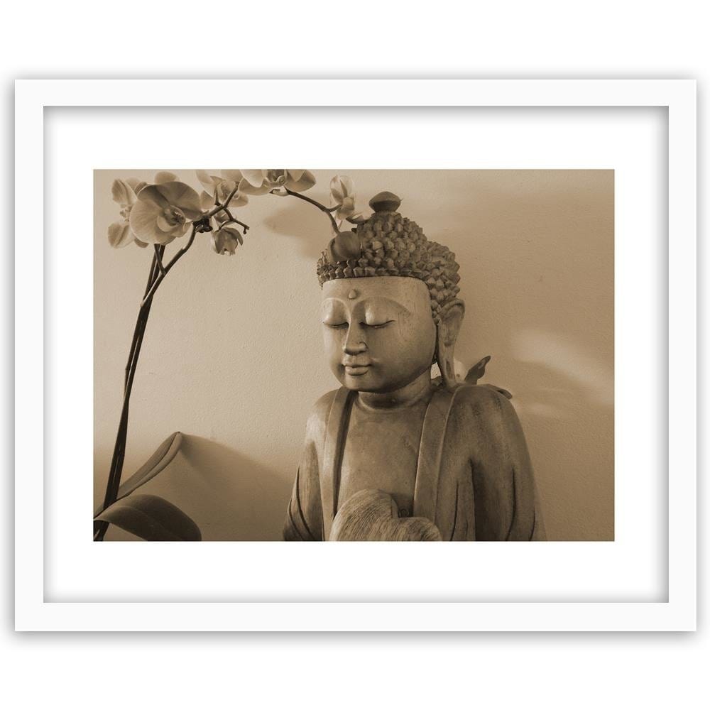 Glezna baltā rāmī - Buddha With Orchid Home Trends DECO
