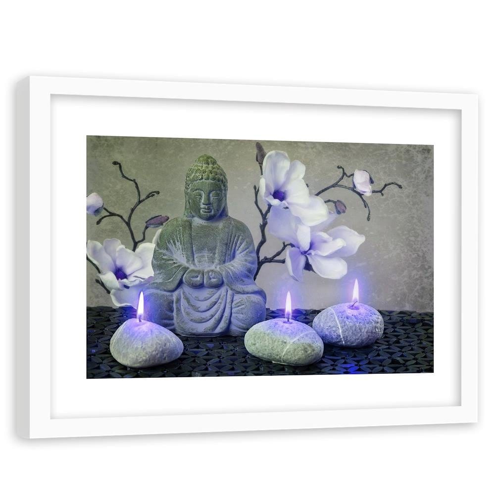 Glezna baltā rāmī - Buddha With Orchids And Candles Home Trends DECO